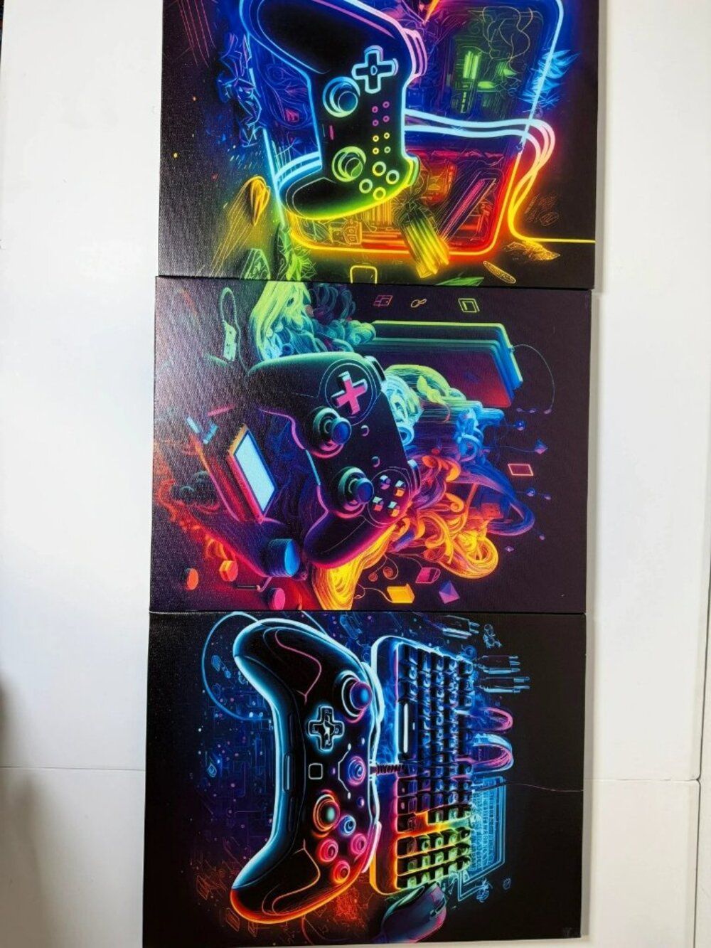 Set of 3 Gaming Wall Art Canvas Prints Neon Video Game Controller Decor 16" x 12